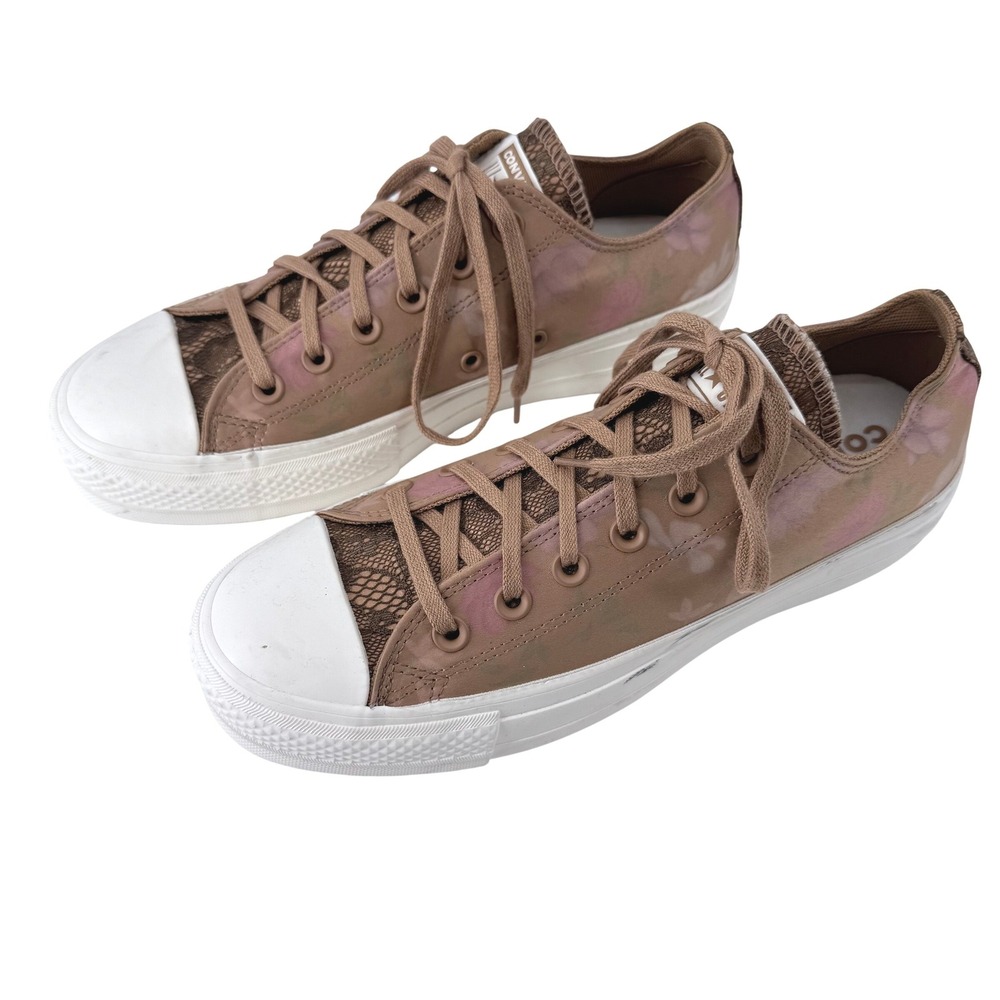 Converse Chuck Taylor All Star Lift Platform‎ Floral Lace Tan Brown Sneakers 6.5